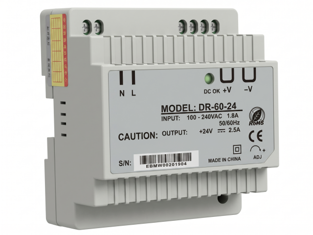 Fuente de alimentación, enzapsulada, parariel DIN, industrial, 60W, serie DR